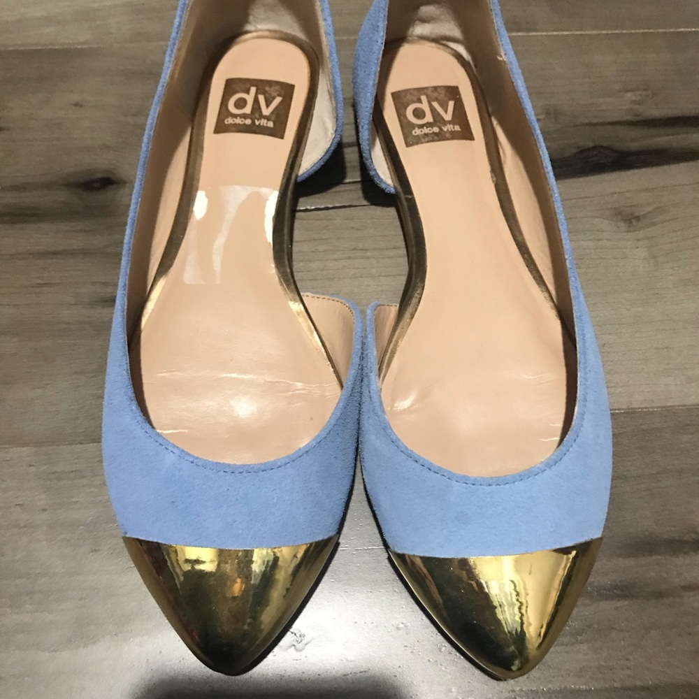 Dolce vita gold toe blue suede flats